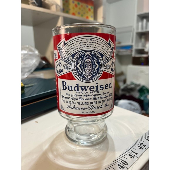 Vintage Budweiser Beer Logo 12oz Footed Drinking Glass Tumbler #I22 - Picture 1 of 9